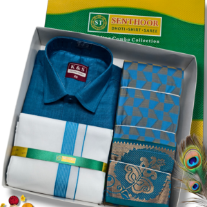 Poonthamil Combo – Teal Blue & Sky Blue Gold
