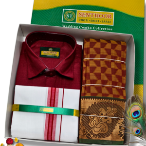 Poonthamil Combo – Maroon & Antique Gold Geometric