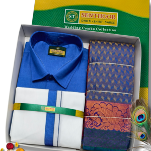 Poonthamil Combo – Royal Blue & Antique Copper Geometric