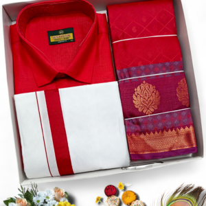 Poonthamil Combo – Bright Red & Rose Gold