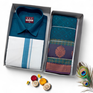 Poonthamil Combo – Teal Blue & Mauve Gold