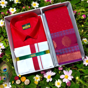 Poonthamil Combo – Bright Red & Magenta Gold