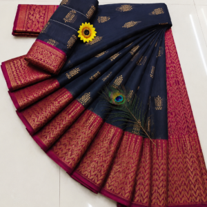 Elegant Navy Blue & Magenta Pink Zari Woven Saree with Matching Blouse Piece