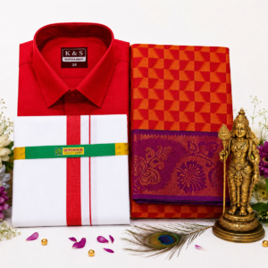 Poonthamil Combo – Classic Red & Orange Gold