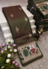 Brown Green Meena Work Soft Silk Saree