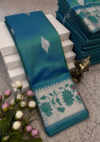 Teal Blue Meena Work Soft Silk Saree