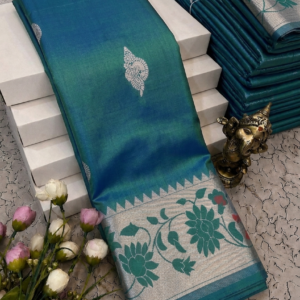 Teal Blue Meena Work Soft Silk Saree