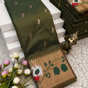 Olive Green Meena Work Soft Silk Saree