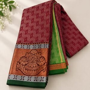 Maroon & Olive Green Traditional Zari Saree