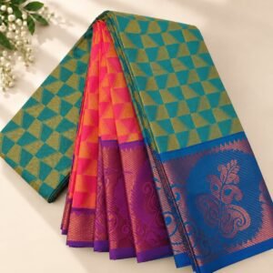 Teal & Pink Dual-Tone Traditional Zari Saree