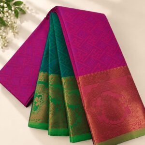 Dual-Tone Magenta & Emerald Green Traditional Zari Saree