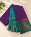 Royal Purple & Teal Traditional Zari Saree