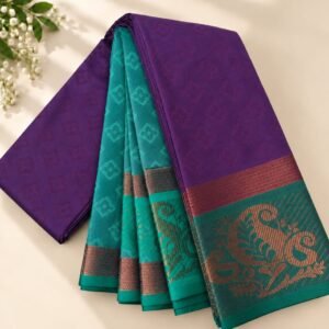 Royal Purple & Teal Traditional Zari Saree