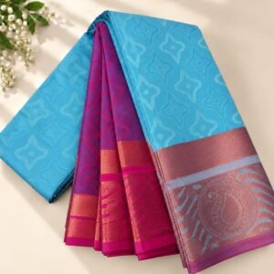 Sky Blue & Magenta Traditional Zari Saree