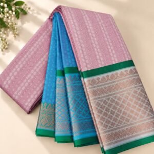 Dual-Tone Pink & Sky Blue Traditional Zari Saree