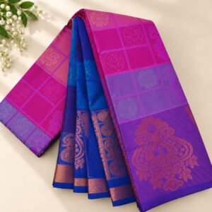 Dual-Tone Magenta & Royal Blue Traditional Zari Saree