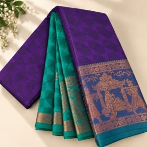 Royal Purple & Peacock Green Traditional Zari Saree