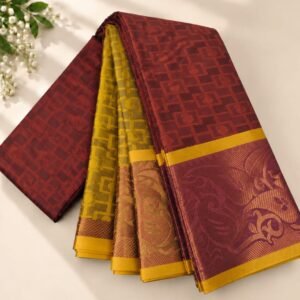 Tone Maroon & Mustard Yellow Traditional Zari Saree