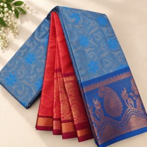 Sky Blue & Pink Traditional Zari Saree