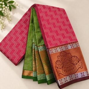 Pink & Green Traditional Zari Saree