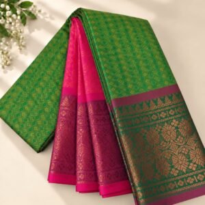 Dual-Tone Green & Magenta Pink Traditional Zari Saree