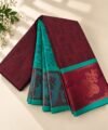 Maroon & Teal Green Traditional Zari Saree
