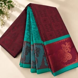 Maroon & Teal Green Traditional Zari Saree