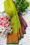 IMG_20250906_162411 Lime Green Lotus Motif Putta Emboss Saree