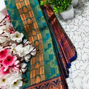 Teal Green Traditional Motif Putta Emboss Saree