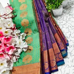 Aqua Blue Lotus Motif Putta Emboss Saree