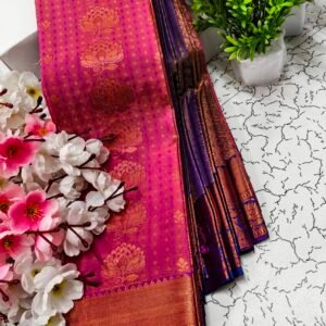 Pink Lotus Motif Putta Emboss Saree