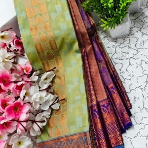 Pista Green Traditional Motif Putta Emboss Saree