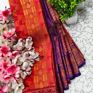 Orange Traditional Motif Putta Emboss Saree