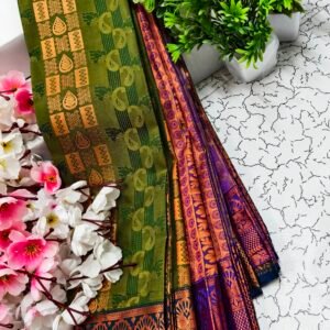 Olive Green Traditional Motif Putta Emboss Saree