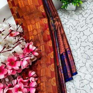 Rust Orange Traditional Motif Putta Emboss Saree