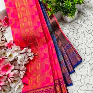 Rani Pink Traditional Motif Putta Emboss Saree