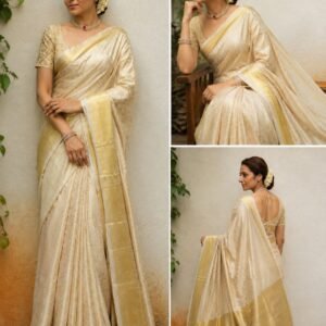 Trisha Mam Inspired Gold Banarasi Silk Saree with Rich Gold Zari