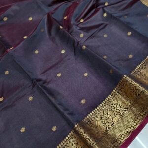 Trending Coffee Brown Banarasi Silk Saree with Antique Gold Zari Border & Floral Buttas