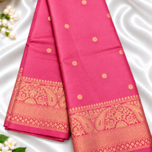 bright pink with traditional gold zari border elite banarasi silk saree