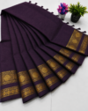 Kanchi Cotton Saree – Dark Violet with Gold Border