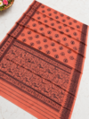 Rust Orange Warli Tribal Print Cotton Saree with Contrast Black Border