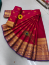 Ruby Pink with Purple Gold Zari Border Kotta Cotton Saree