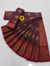 Mauve Brown with Maroon Gold Zari Border Kotta Cotton Saree