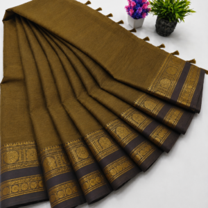 Kanchi Cotton Saree – Antique Brown with Dark Border