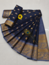 Navy Blue with Steel Blue Gold Zari Border Kotta Cotton Saree