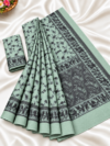 file_00000000221081f7a527acb65f3cfea1 Sage Green Floral Jaal Print Cotton Saree with Contrast Pallu