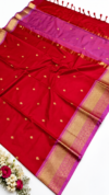 Traditional Crimson Red Banarasi Silk Saree with Zari Motifs and Golden Border