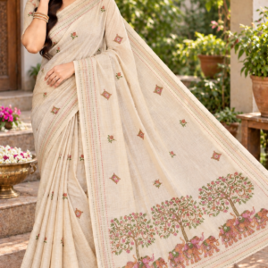 Lightweight Tissue Cotton Saree with Diamond Buttas & Elephant Tree Pallu