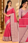 Premium Kottachi Soft Silk Saree - Pink & Lavender Zari Border