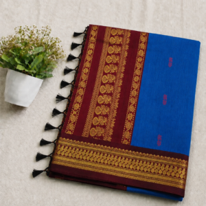 Kalyani Cotton Saree - Royal Blue & Maroon with Zari Border